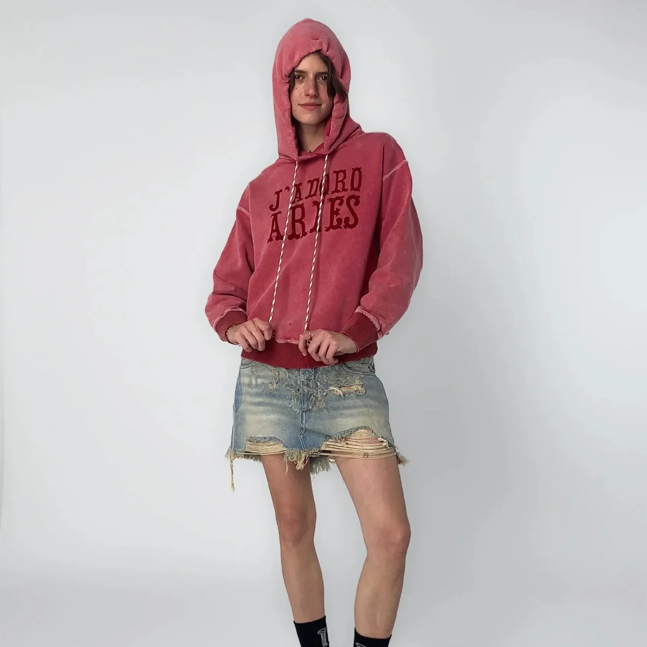 Aries Womens Aged Premium J'adoro Cowboy Hoodie Red