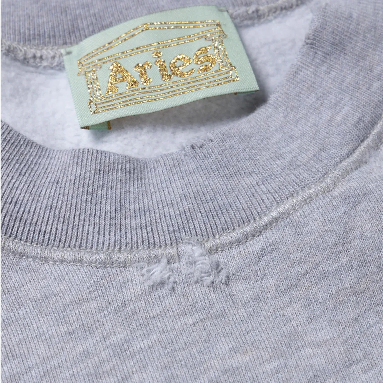 Aries Womens Destroyed Weedie Pie Raglan Sweat Light Grey Marl