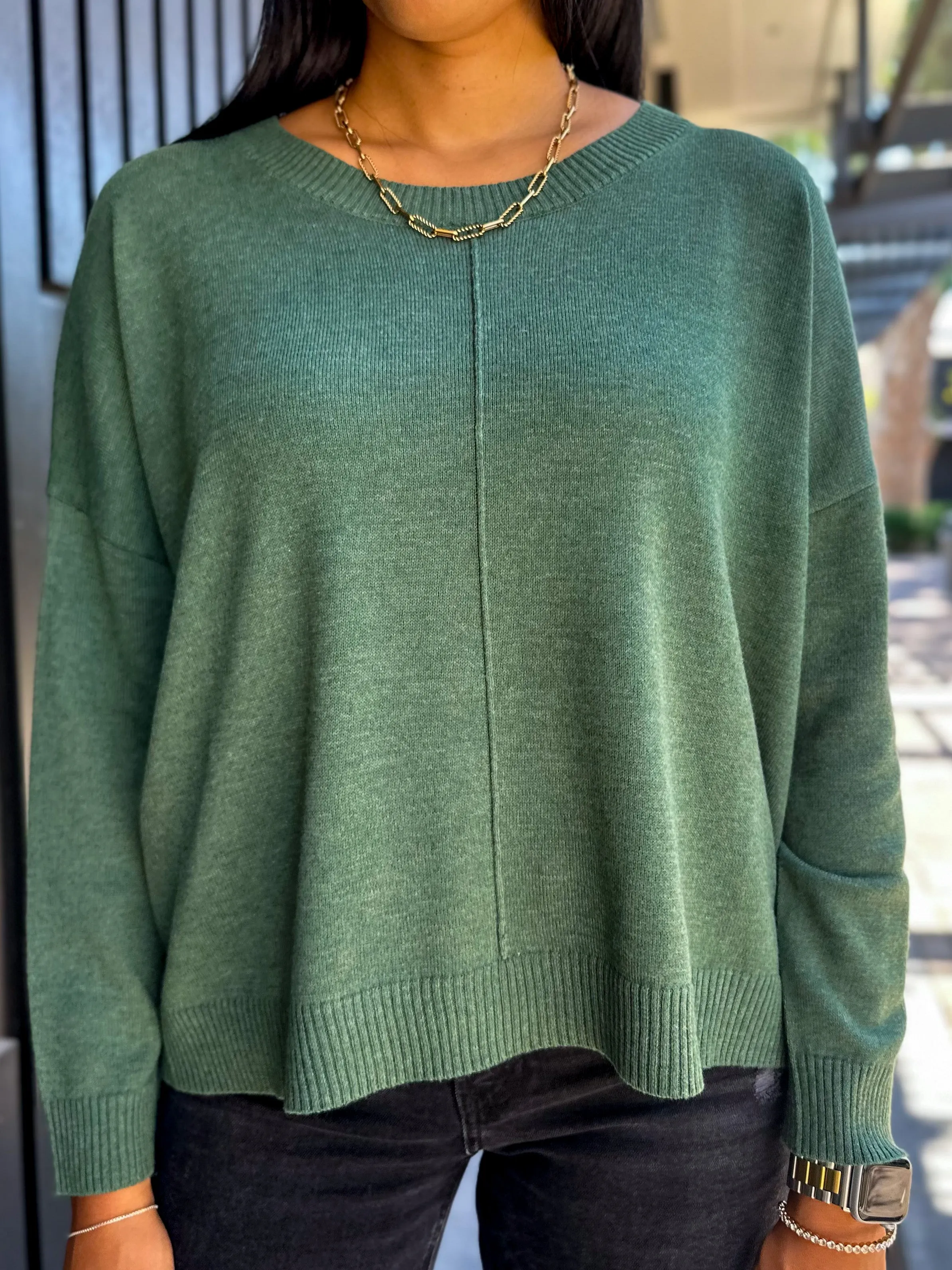 Basic Pullover Crewneck Sweater - Dark Green