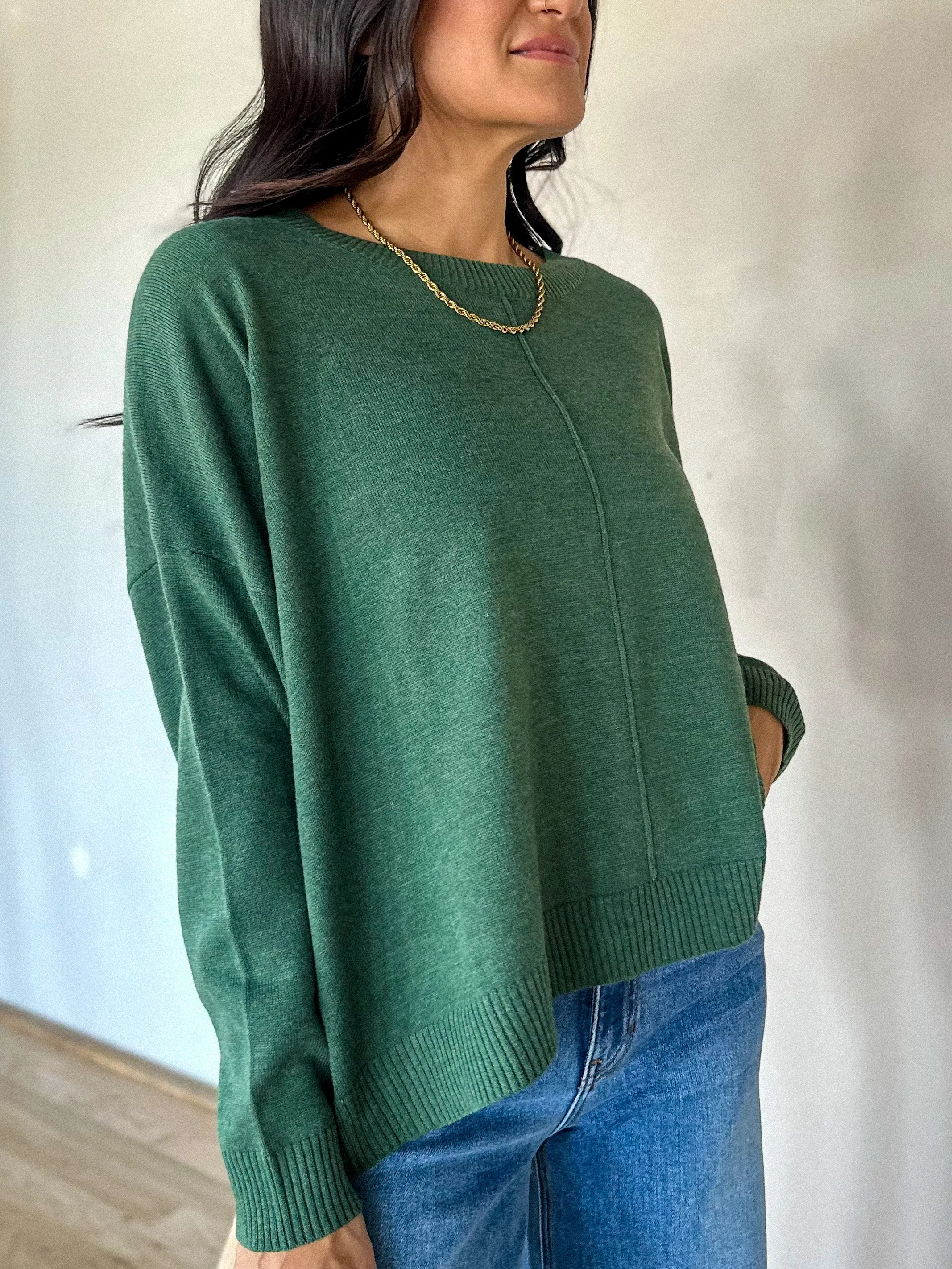 Basic Pullover Crewneck Sweater - Dark Green