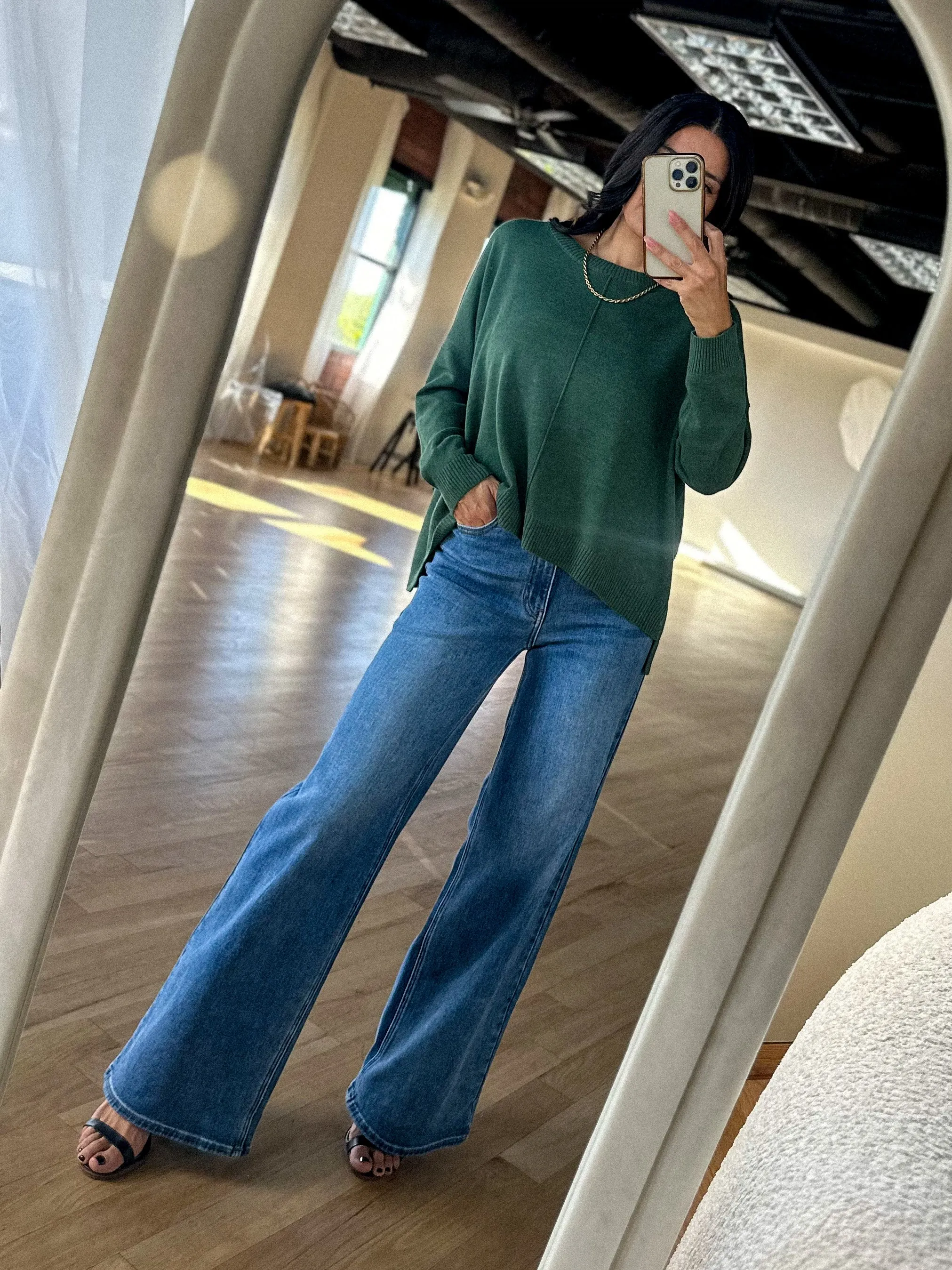Basic Pullover Crewneck Sweater - Dark Green