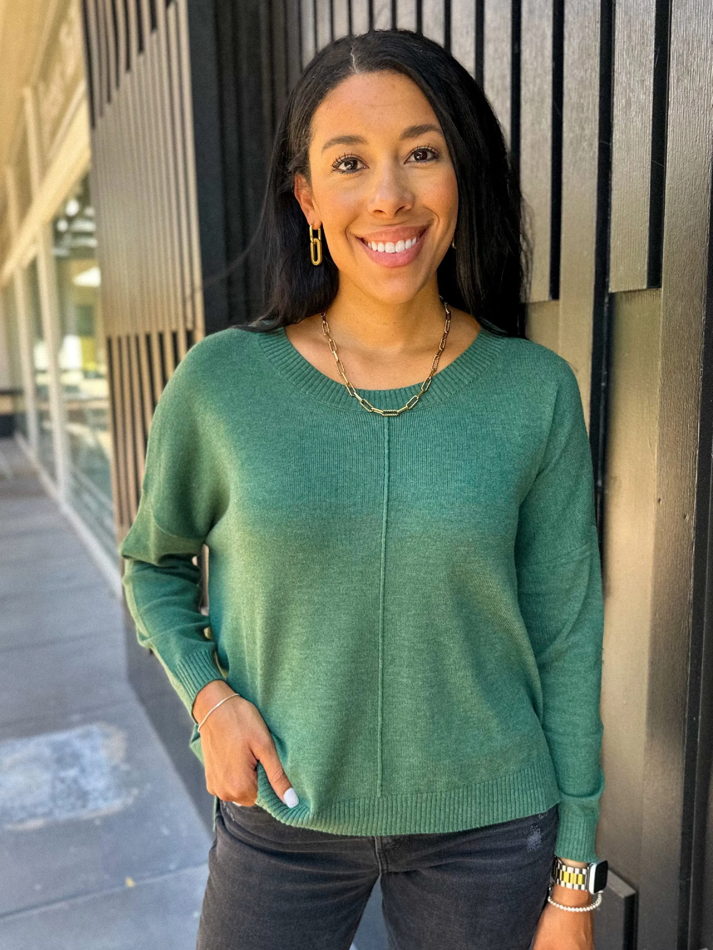 Basic Pullover Crewneck Sweater - Dark Green