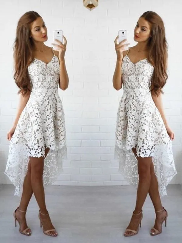 Bridelily A-Line Lace Spaghetti Straps Sleeveless Short/Mini With Layers Dresses