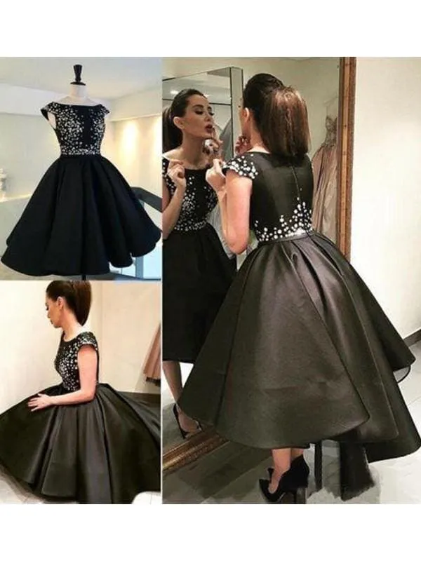 Bridelily A-Line Satin Scoop Sleeveless Short/Mini With Sequin Prom Dresses