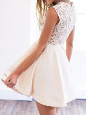 Bridelily A-Line Satin Scoop With Applique Sleeveless Short/Mini Dresses