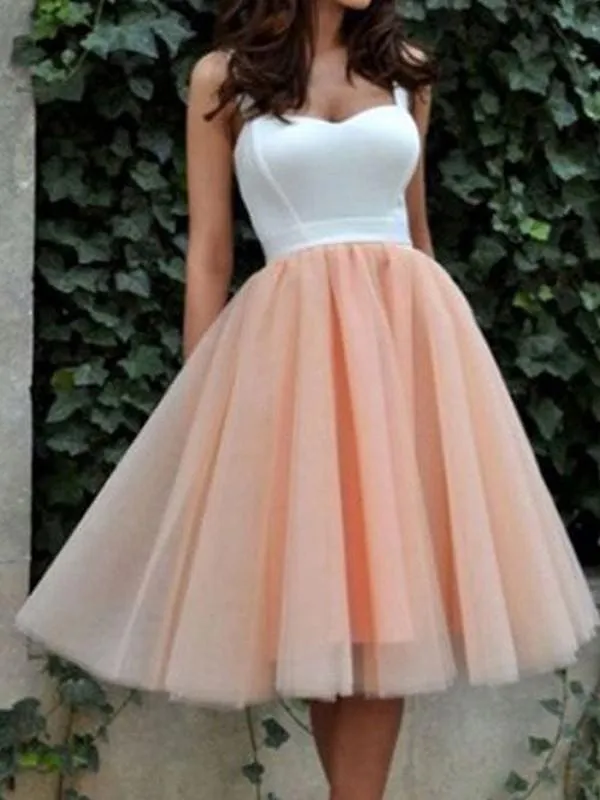 Bridelily A-Line Tulle Sweetheart Sleeveless Short/Mini With Ruffles Dresses