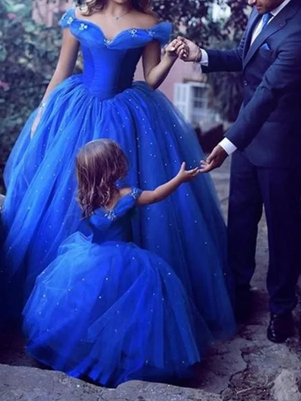 Bridelily Ball Gown Off-the-Shoulder Sleeveless Floor-Length With Beading Tulle Dresses