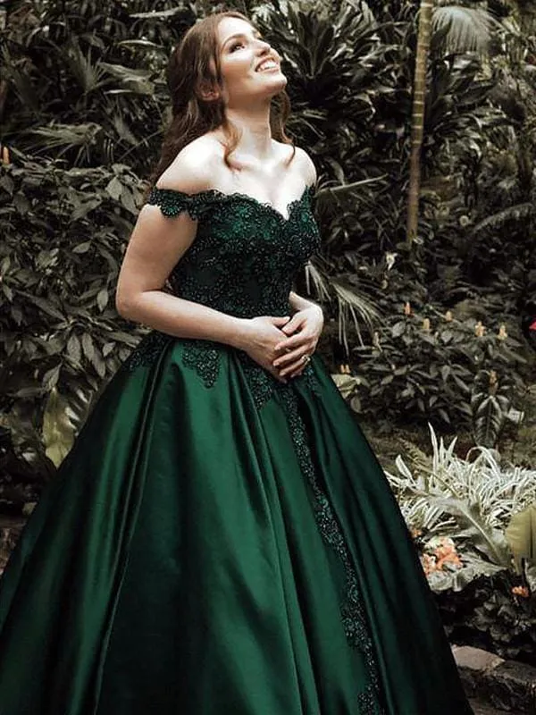 Bridelily Ball Gown Off-the-Shoulder Sleeveless Floor-Length With Lace Satin Dresses