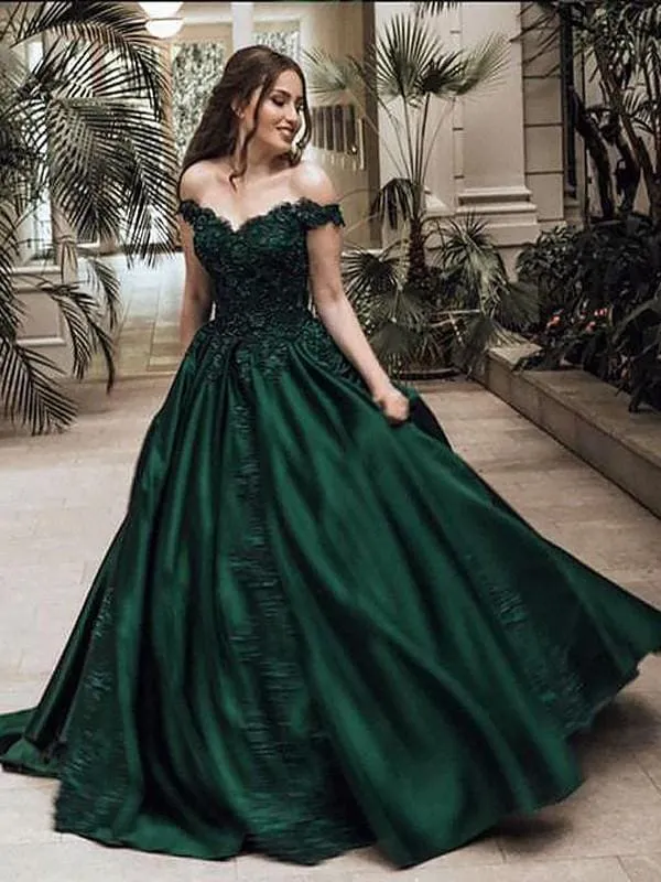 Bridelily Ball Gown Off-the-Shoulder Sleeveless Floor-Length With Lace Satin Dresses
