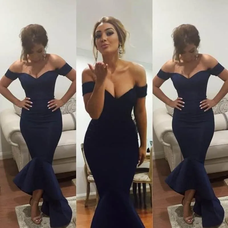 Bridelily Simple Off Shoulder Mermaid Long Formal Occasion Dress Sexy Cheap Trumpet Plus Size Evening Dress