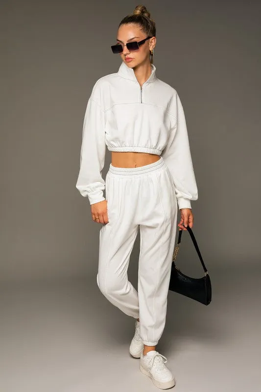 Causal Long Sleeve Elastic Waist Cropped Sweatshirt Top