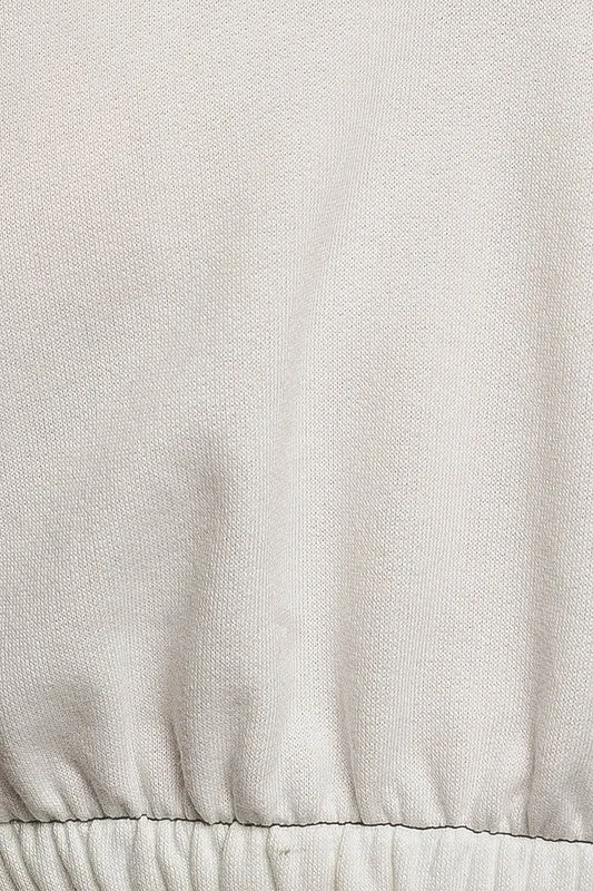 Causal Long Sleeve Elastic Waist Cropped Sweatshirt Top