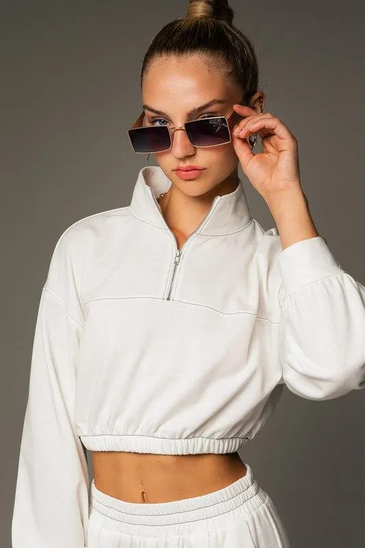 Causal Long Sleeve Elastic Waist Cropped Sweatshirt Top