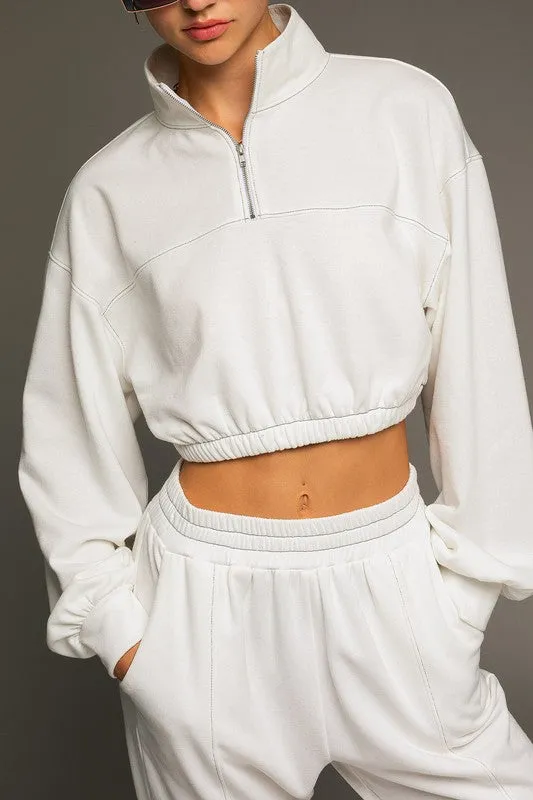 Causal Long Sleeve Elastic Waist Cropped Sweatshirt Top