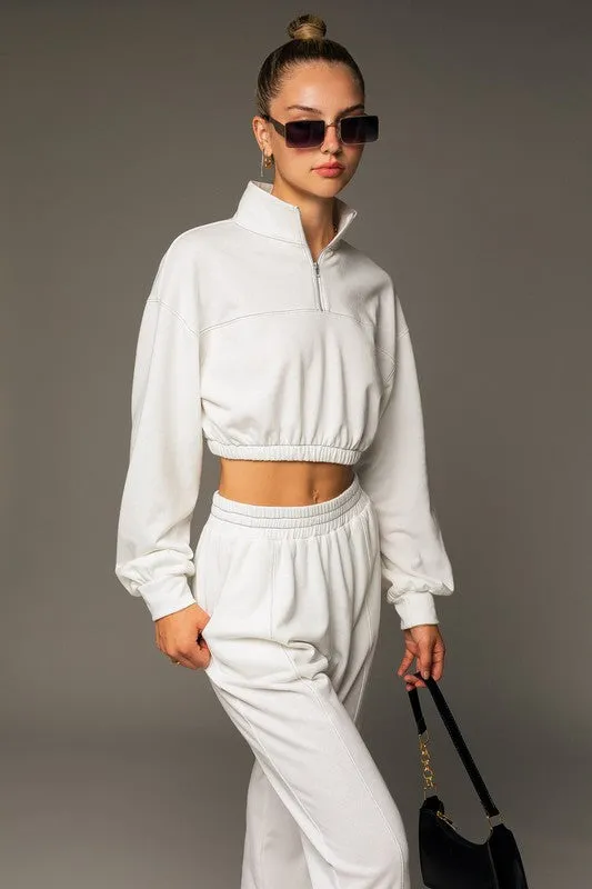 Causal Long Sleeve Elastic Waist Cropped Sweatshirt Top