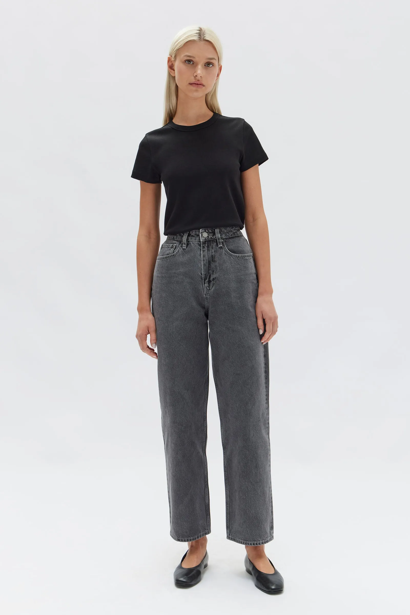 DISTRESSED HEM WIDE LEG | CHARCOAL