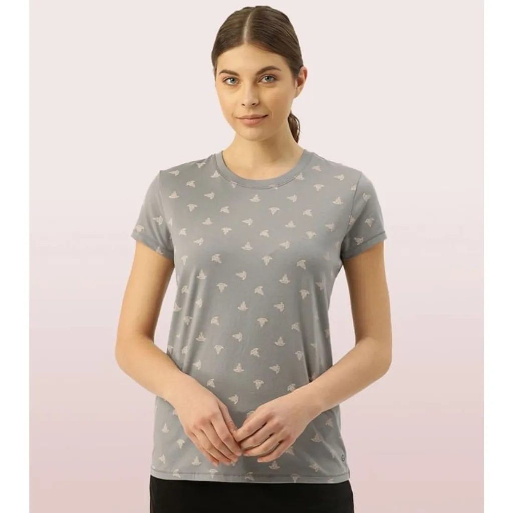 Enamor-E247 BASIC CREW TEE â€“ PRINTED | SHORT SLEEVE CREW NECK STRETCH COTTON TEE