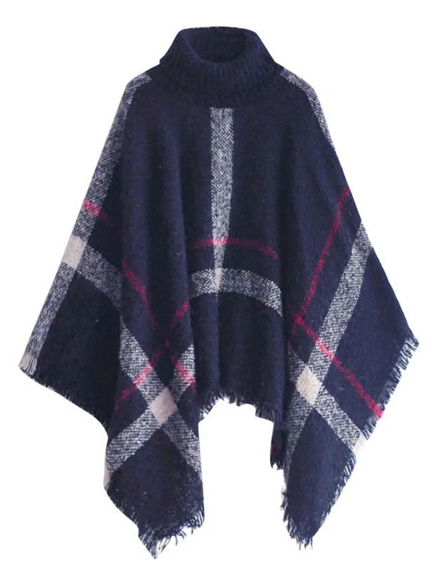 'Hayley' Plaid Turtleneck Cape Sweater (5 colors)
