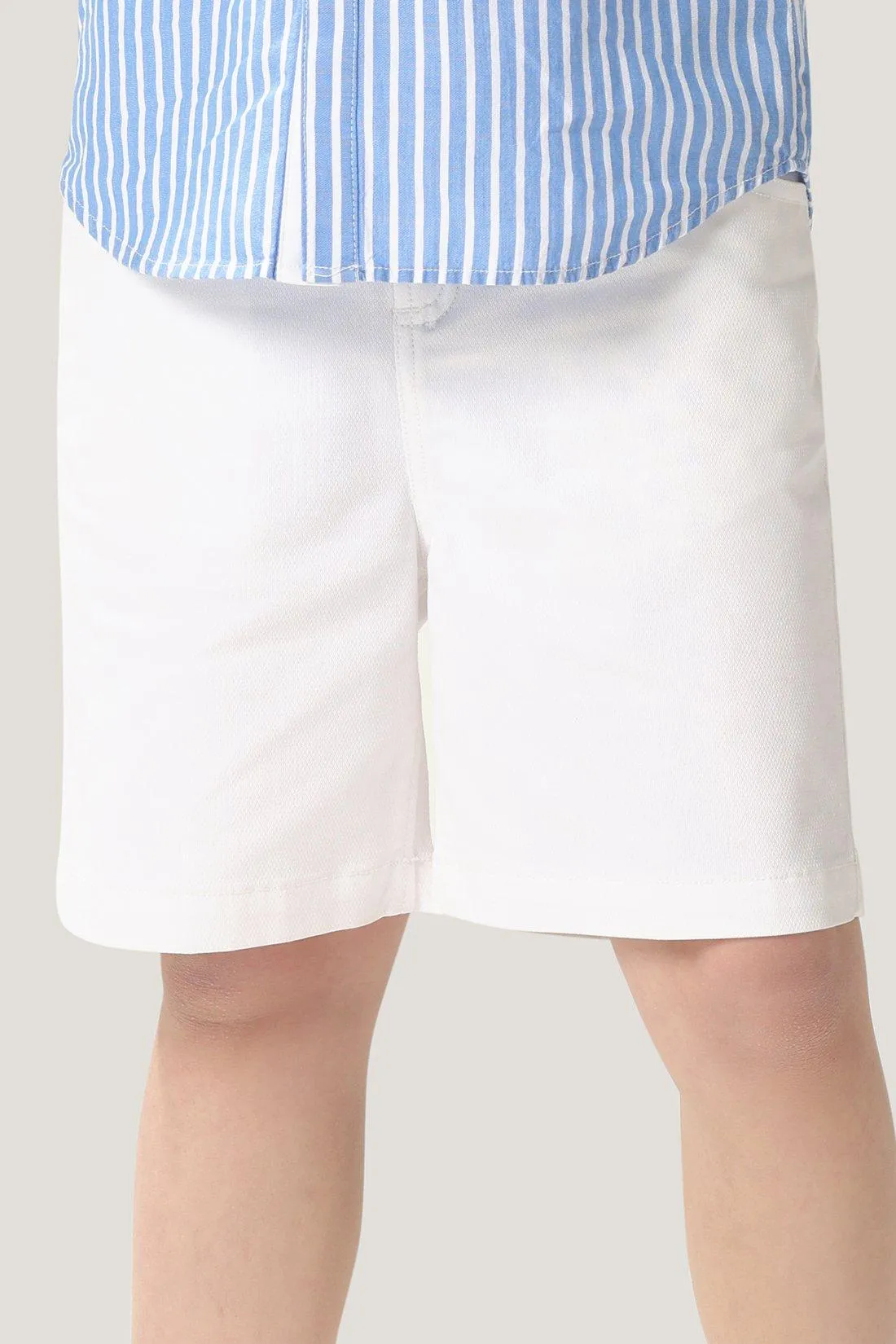 One Friday Kids Boys Off White Cotton Embroidered Shorts With Pockets