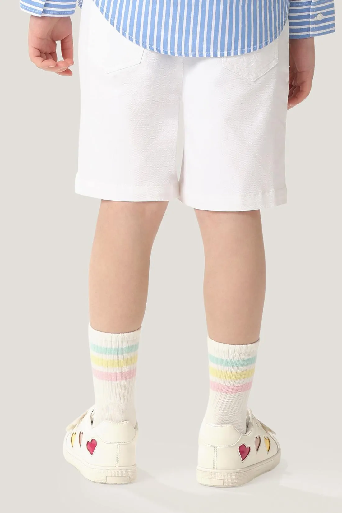 One Friday Kids Boys Off White Cotton Embroidered Shorts With Pockets