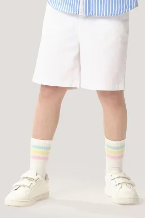 One Friday Kids Boys Off White Cotton Embroidered Shorts With Pockets