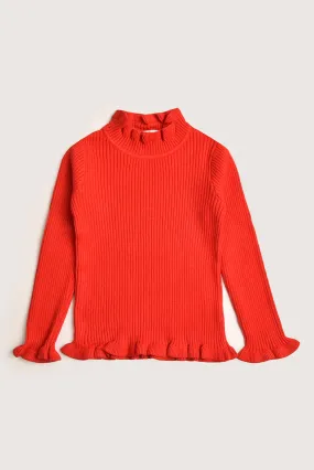 Red Frill Knit Sweater