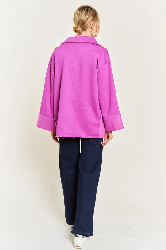 Solid Brushed Knit Hoodie with High Collar and Raw Edge Detail