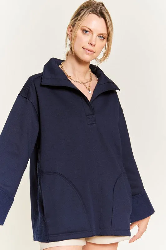 Solid Brushed Knit Hoodie with High Collar and Raw Edge Detail
