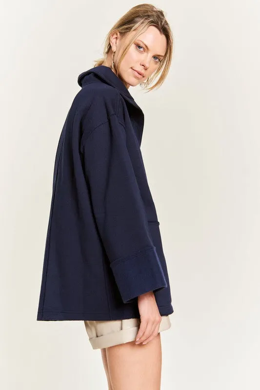 Solid Brushed Knit Hoodie with High Collar and Raw Edge Detail