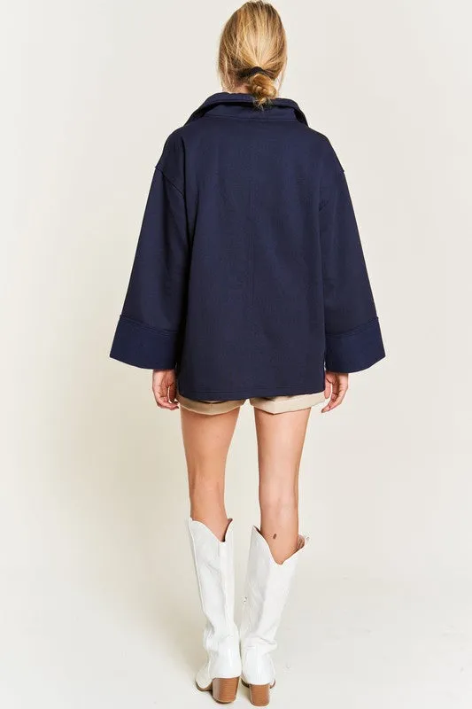 Solid Brushed Knit Hoodie with High Collar and Raw Edge Detail