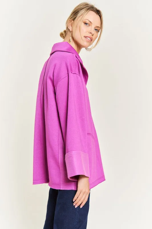 Solid Brushed Knit Hoodie with High Collar and Raw Edge Detail