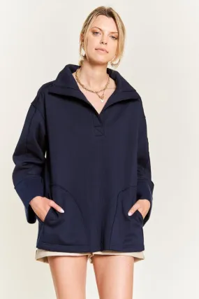Solid Brushed Knit Hoodie with High Collar and Raw Edge Detail