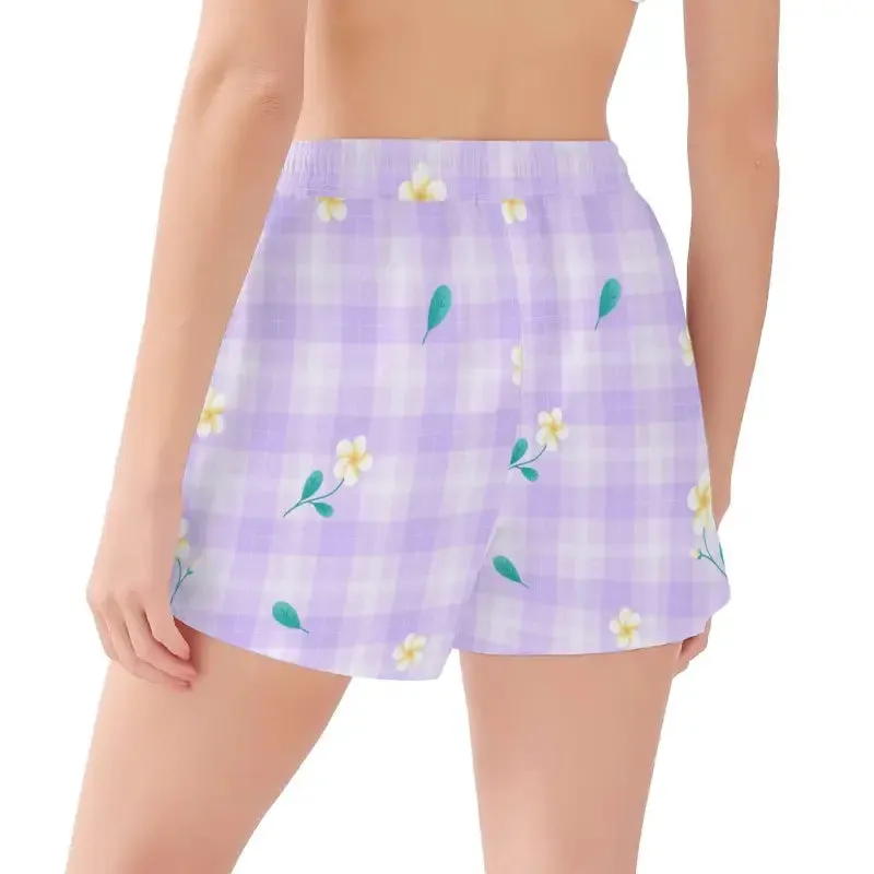 Sunshine Vibes in Womens Purple Floral Beach Shorts for Fun Times