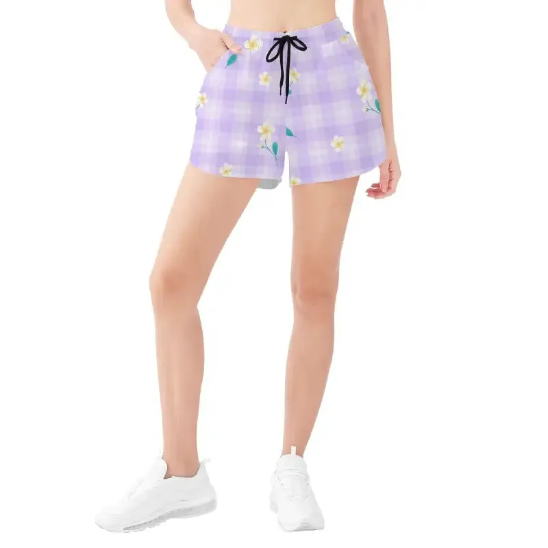 Sunshine Vibes in Womens Purple Floral Beach Shorts for Fun Times
