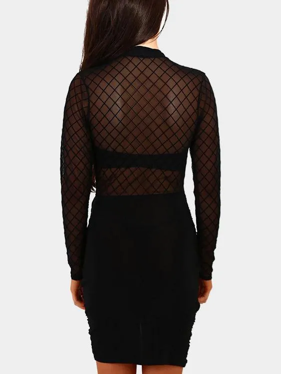 Wholesale Black Crew Neck Long Sleeve Irregular Hem Mini Dress