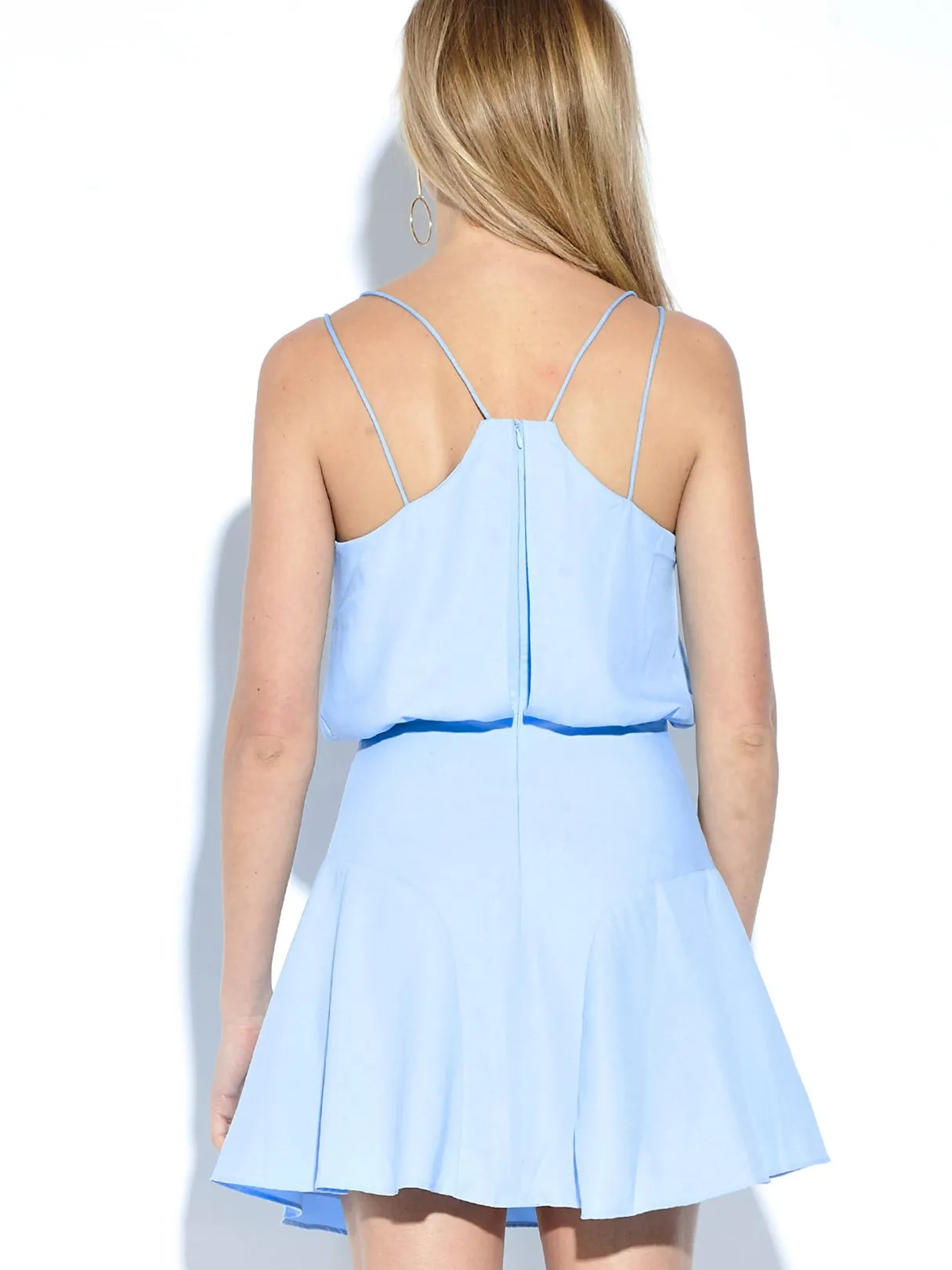 Wholesale Blue V-Neck Sleeveless Spaghetti Strap Mini Dresses