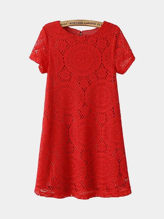 Wholesale Crew Neck Lace Short Sleeve Mini Dress