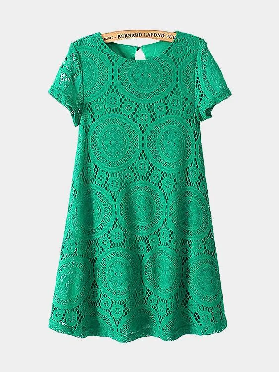 Wholesale Crew Neck Lace Short Sleeve Mini Dress