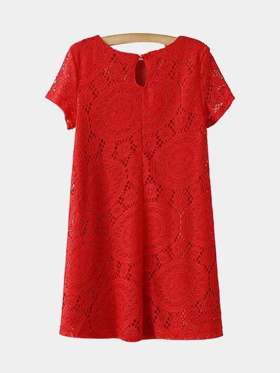 Wholesale Crew Neck Lace Short Sleeve Mini Dress