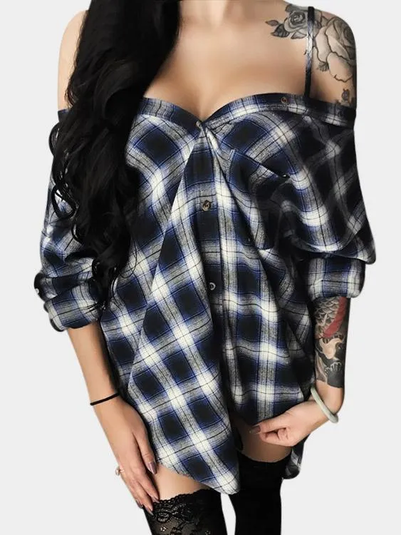 Wholesale Off The Shoulder Long Sleeve Grid Irregular Hem Mini Dress