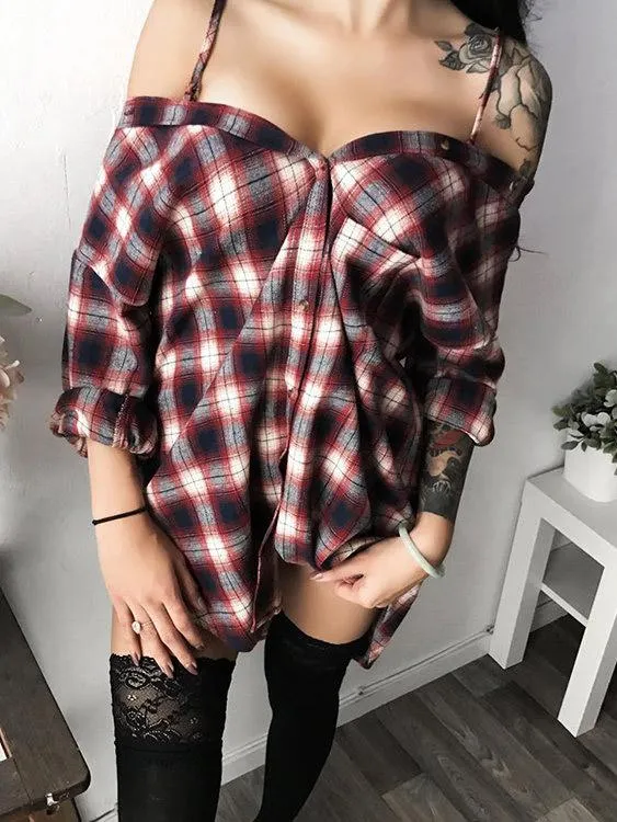 Wholesale Off The Shoulder Long Sleeve Grid Irregular Hem Mini Dress