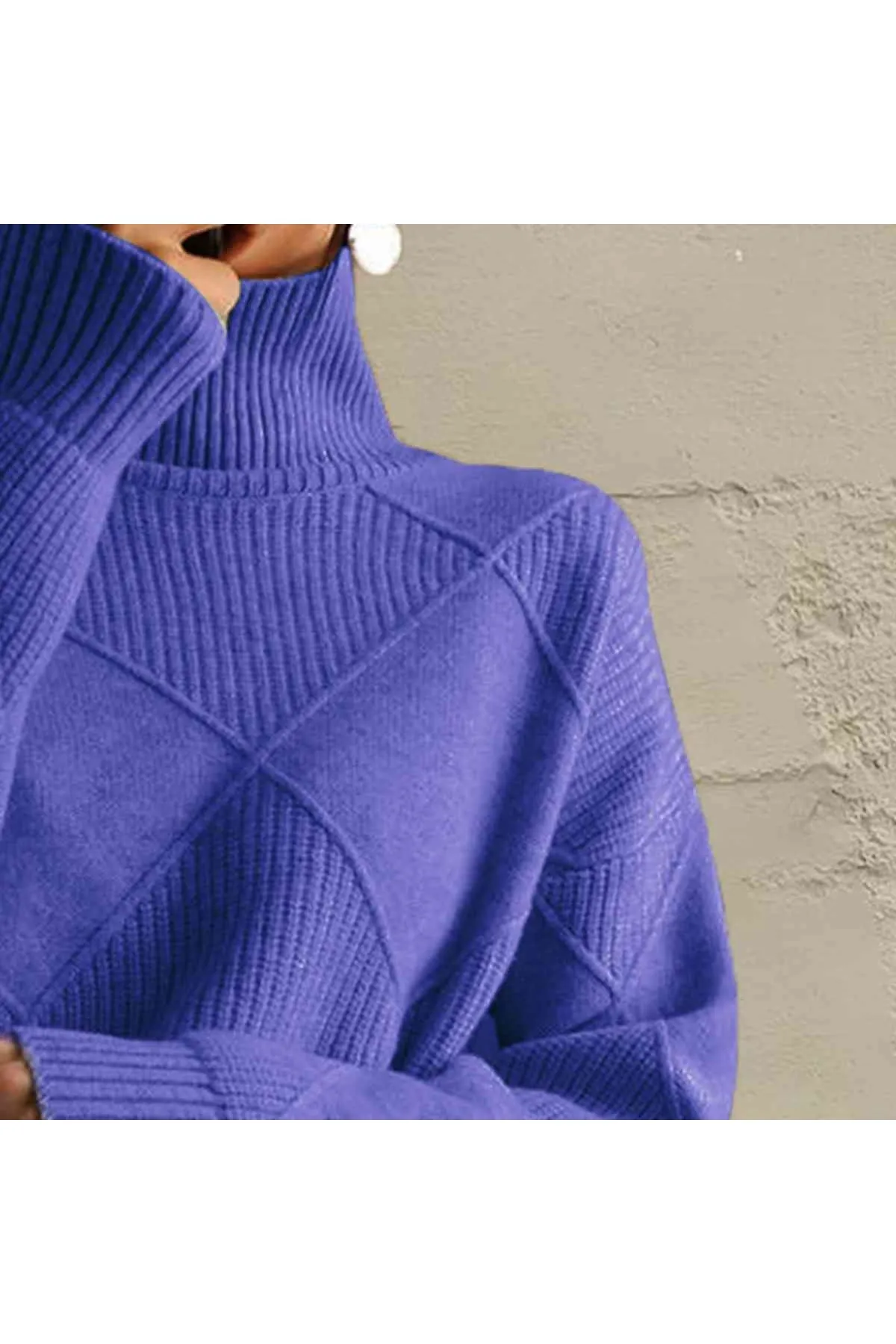 Women Geometric Turtleneck Long Sleeve Sweater